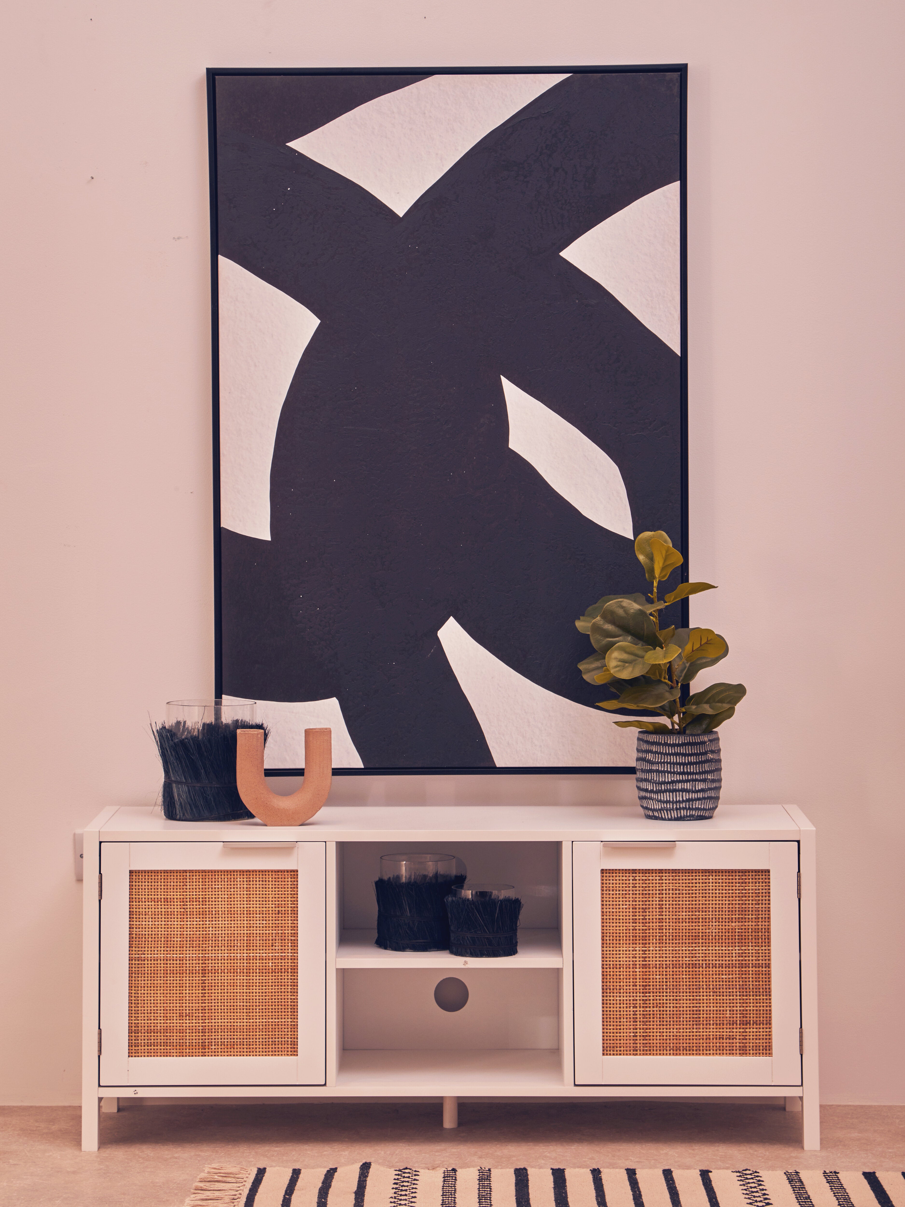 Burwood White Wood & Rattan TV Unit